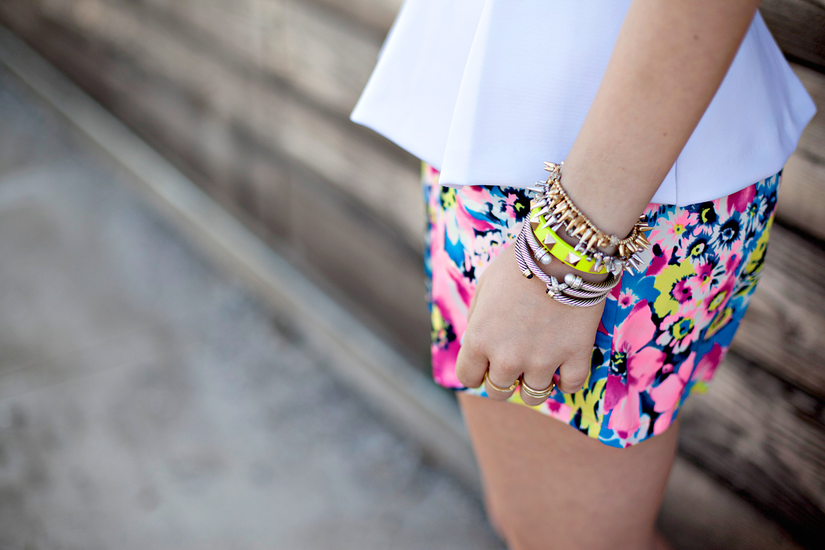 Floral Shorts + Bright Jewelry