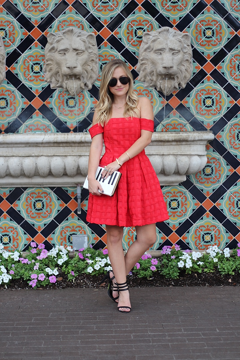 ASOS Bardot Textured Prom Dress, Red Dress, Off the shoulder
