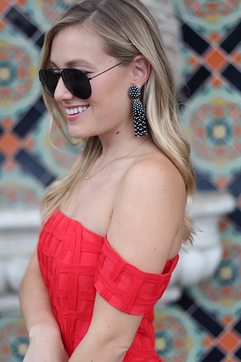 ASOS Bardot Textured Prom Dress, Red Dress, Off the shoulder