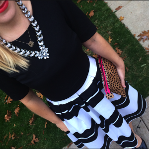 Midi Skirt, Black and White, Stripes, Express, Leopard Clutch, BaubleBar