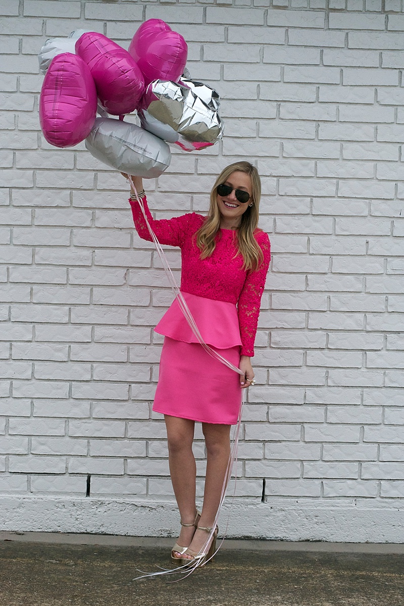 Pink Dress, Valentine's Day, Chicwish, Topshop, Ray Ban, Nordstrom, Pearls, Pearl Ring, Pearl Earrings, Peplum Dress, Hot Pink, Hot Pink Dress, Valentine's Day Dress, Topshop Heels