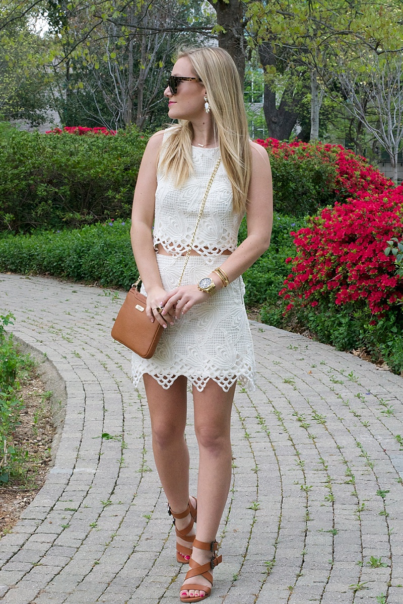 Nordstrom, ASTR, Lace, Matching separates, festival outfit, lace set, lace dress, lace skirt, Kendra Scott, festival outfit, summer outfit, white lace, white lace skirt, white lace top, white lace dress, brown sandals, tan sandals, heeled sandals, summer style, spring style