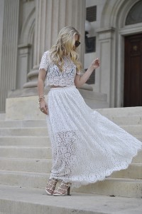 White Lace Matching Set, Lace Crop Top, Lace Maxi Skirt, Nordstrom, Nordstrom White Lace, Valentino Sandals, Valentino Rockstuds, Kendra Scott, Kendra Scott Summer Collection, Kendra Scott Earrings, Bridal Outfit