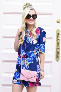 Nordstrom Floral Romper, Floral Dress, Floral Romper, Steve Madden Sandals, Saint Laurent Bag, Pink Purse, Le Specs Sunglasses, Summer Romper, Summer Dress, Dress under $150, Dallas Blogger