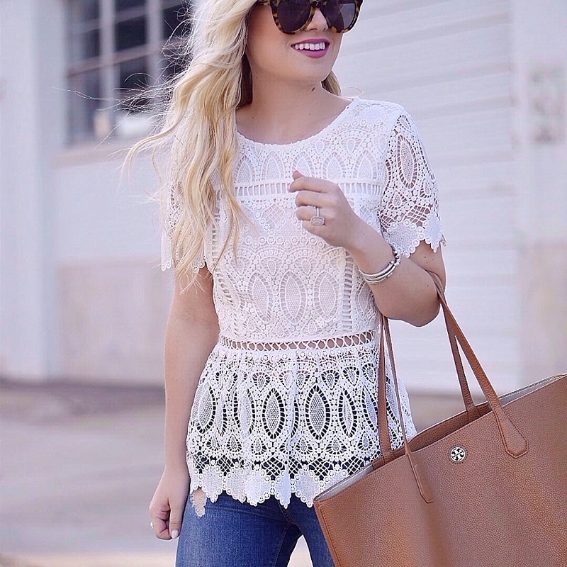 Lace Top, White Lace Top, Tory Burch Tote