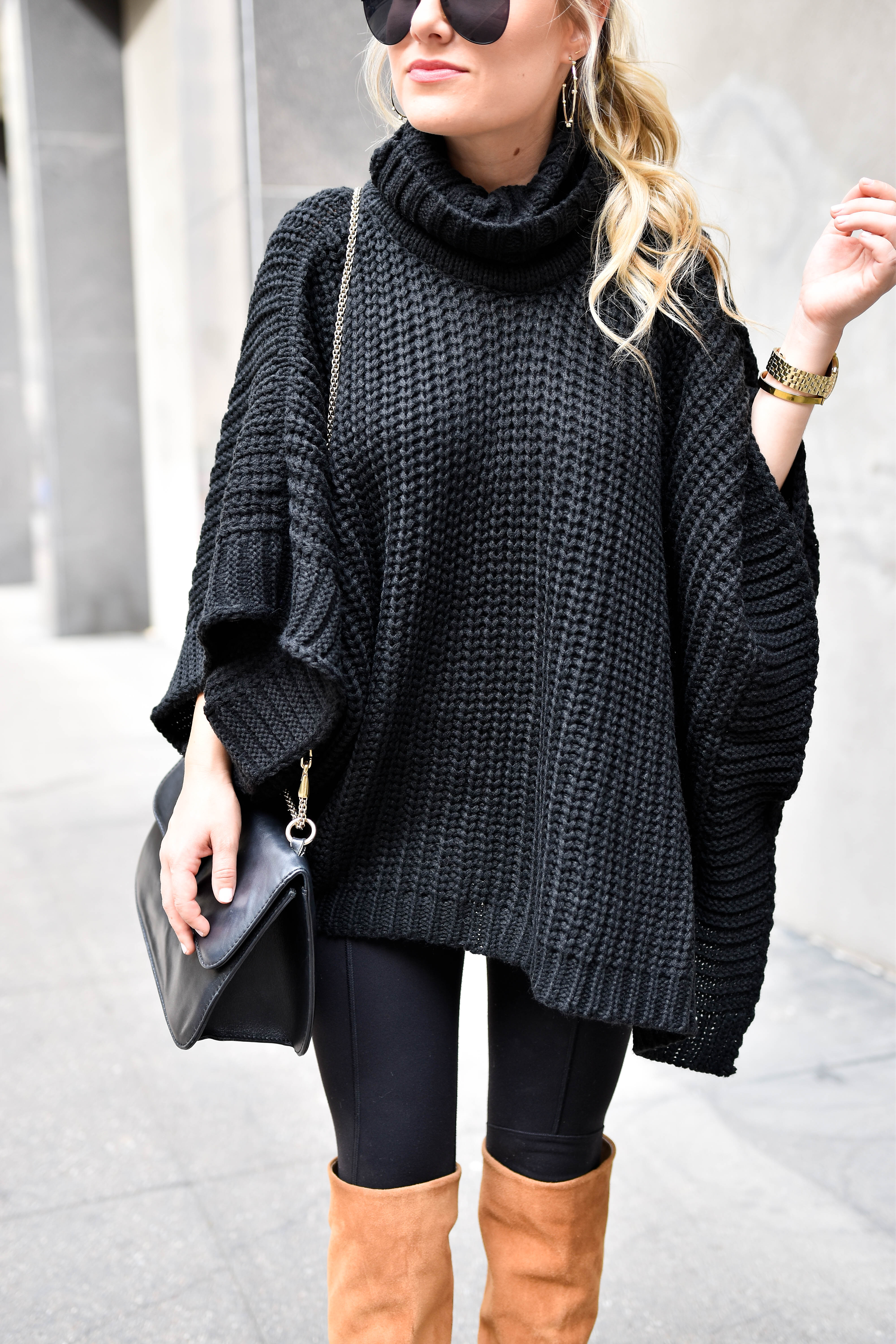 Black-poncho-sweater-and-leggings