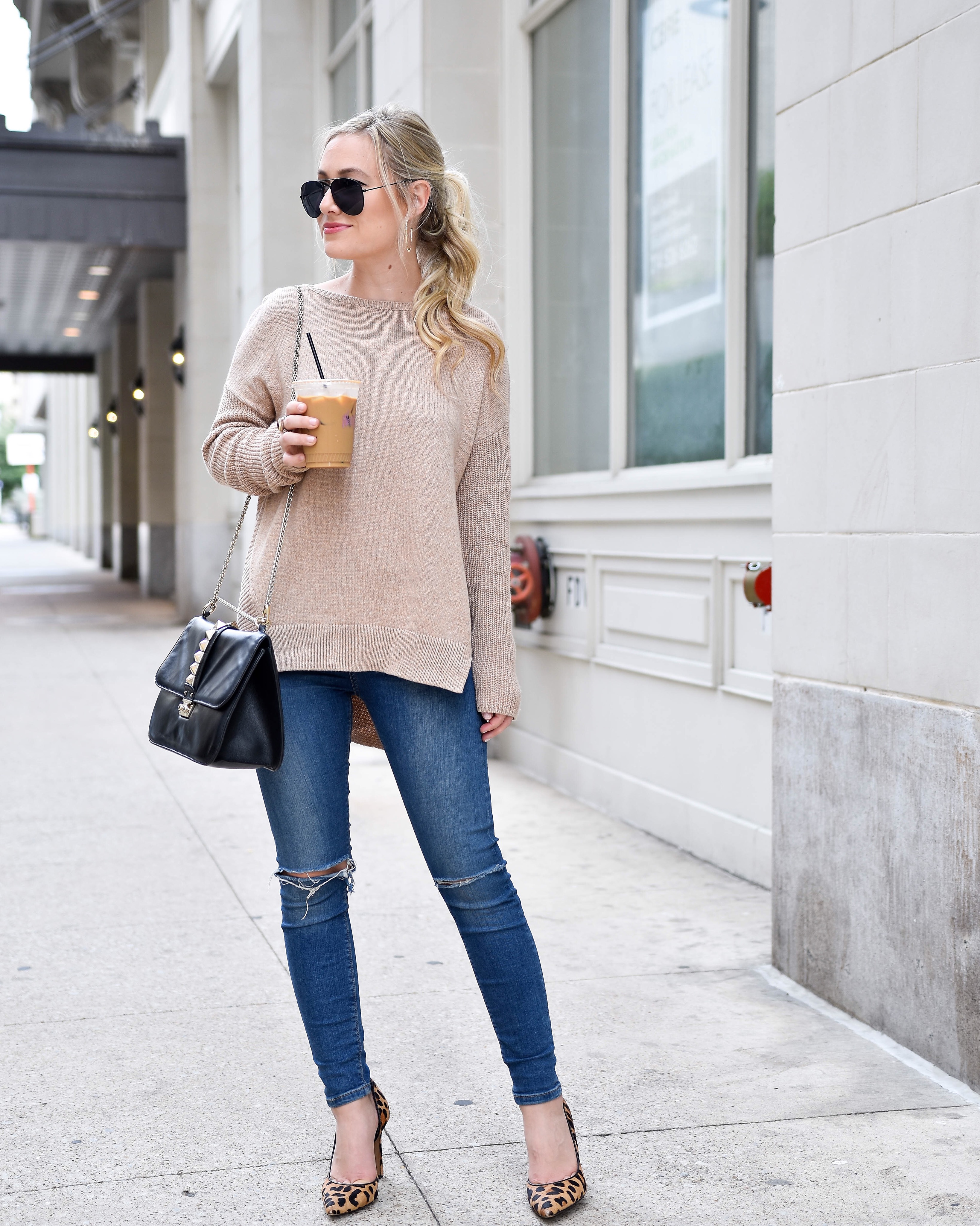 Tan-sweater-and-blue-jeans