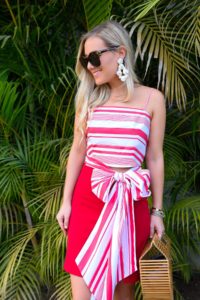 Red-bow-top, red-mini-skirt, ASOS-skirt, J.Crew-earrings