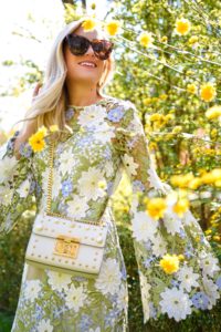 Floral-dress, spring-dress, gucci-handbag, neiman-marcus-handbag