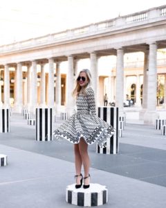 Maje-Lace-Skater-Dress, Black-and-white-dress, Maje-Dress, Paris, Lo-Murphy, Travel-Blogger, Palais-Royal, Gucci-Pearl-Handbag, Gucci-Padlock, Steve-madden-Heels