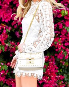 White-floral-romper, white-lace-romper, gucci-pearl-handbag, alice-mcccll-romper