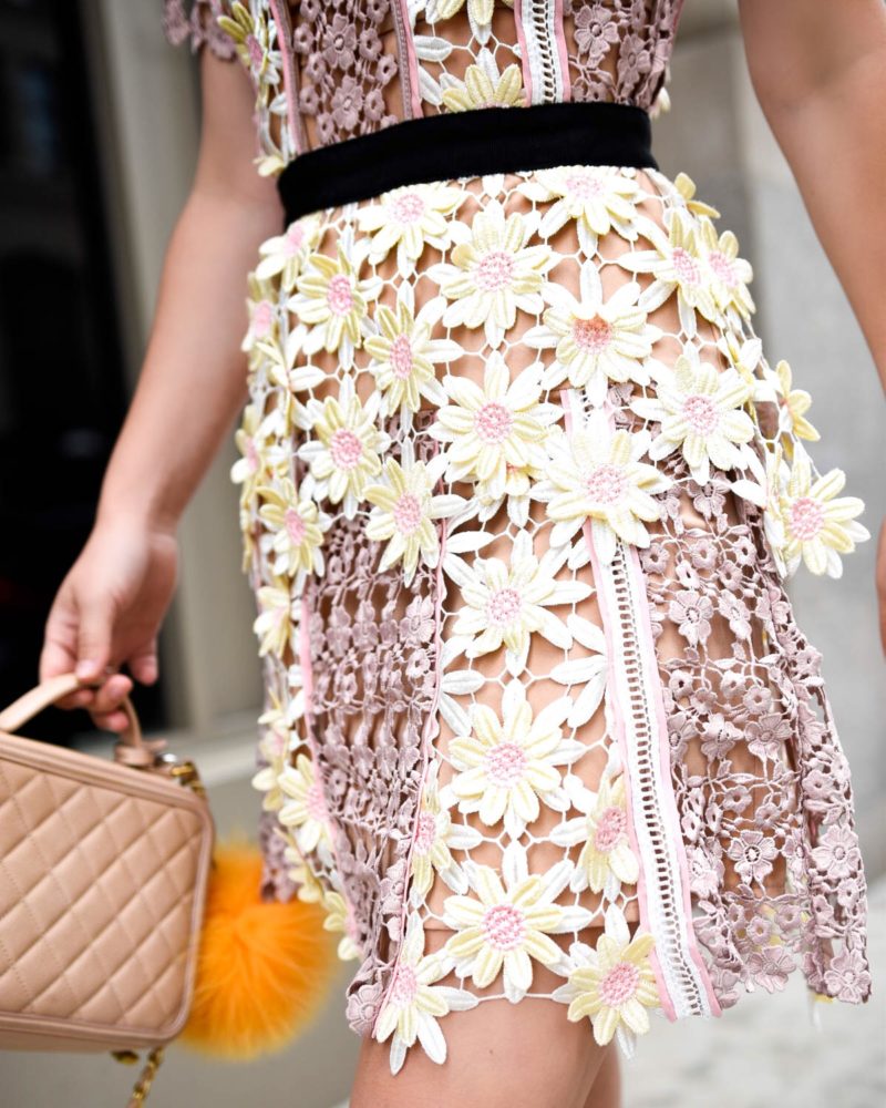 Floral-Lace-Dress, Self-Portrait-3D-Floral-Lace-Peplum-Dress, Chanel-Handbag, Lo-Murphy