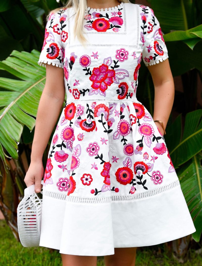 Kate Spade Madison Ave Collection, Kate Spade Briley Dress, Kate Spade Dress, Embroidered Dress, Bermuda, Pink Dress, Cult Gaia Bag, Embroidered Dress, Floral Dress