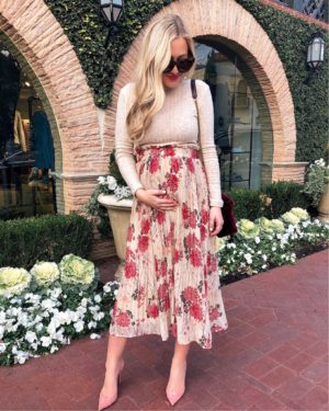 Lo-Murphy-Floral-Skirt-Spring-Outfit-Blogger-Style-Pregnancy-Outfit-Bump-Style-Nordstrom-Topshop-Maternity-Style-Pink-Pumps-Christian-Louboutin-Pumps