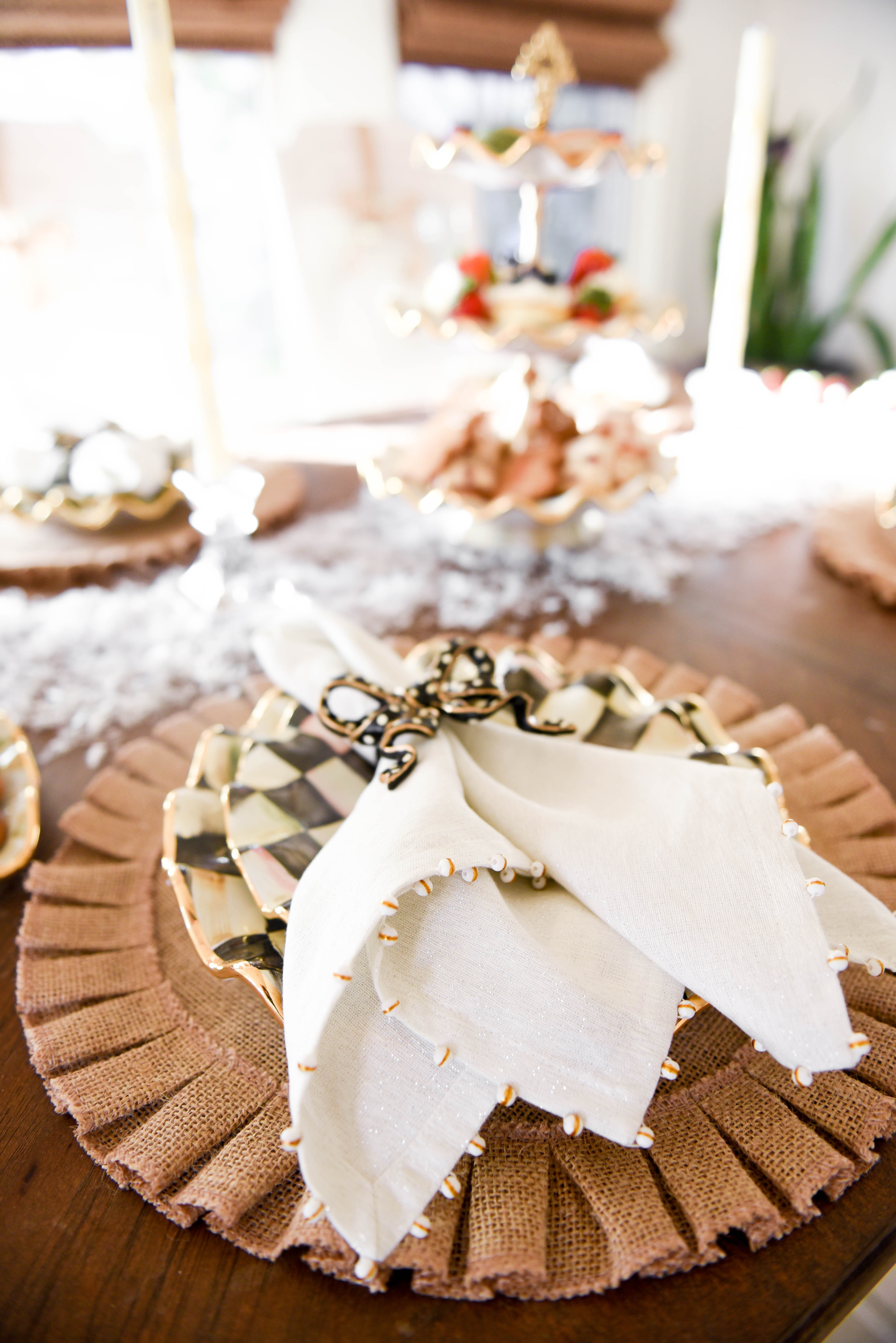 Lo-Murphy-Mackenzie-Childs-Holiday-Tablescape-Home-Decor-dessert-tray-courtley-check-three-tiered-stand