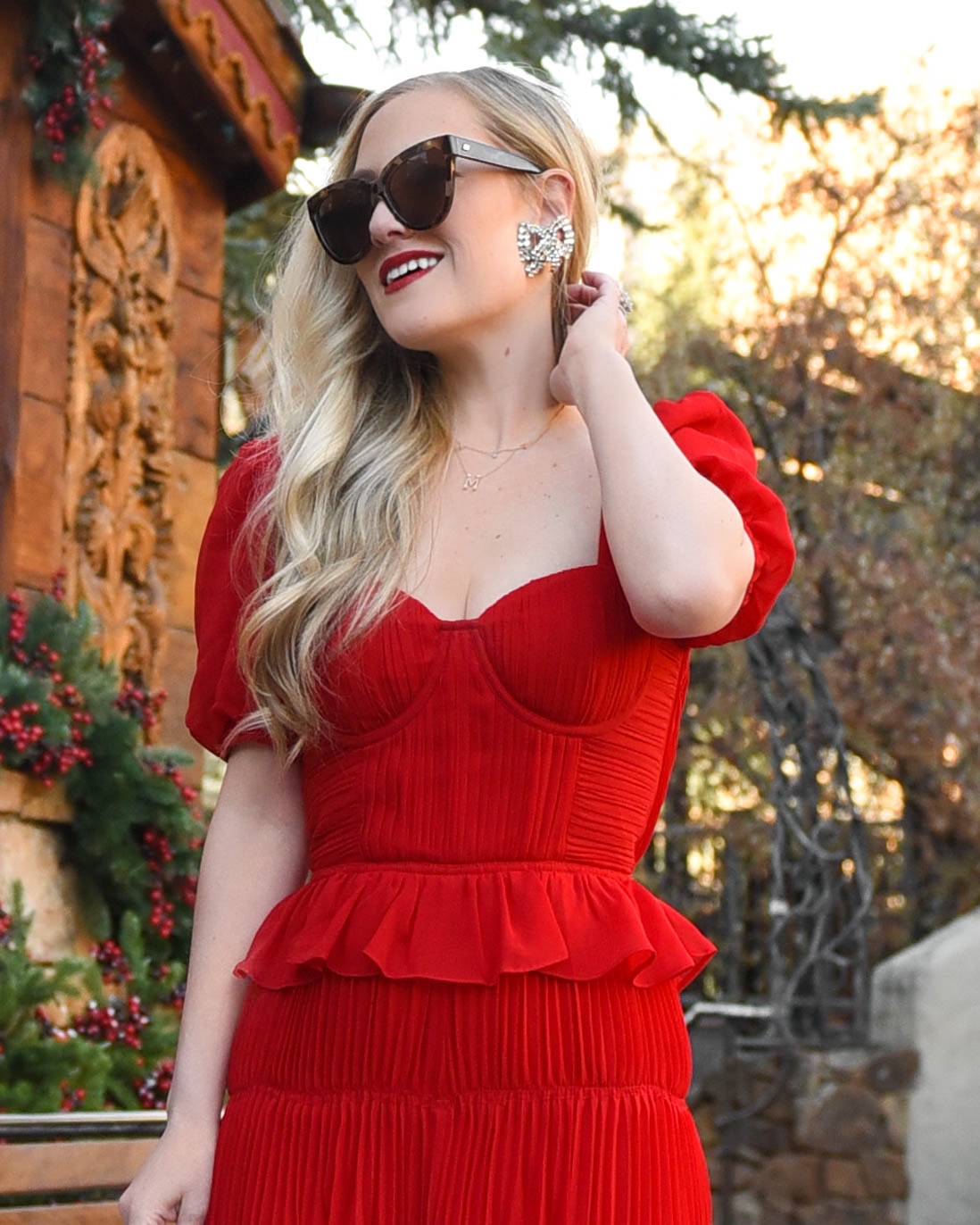 Lo-Murphy-Vail-Red-Dress-Self-Portrait-holiday-dress-rebecca-de-ravenel-earrings