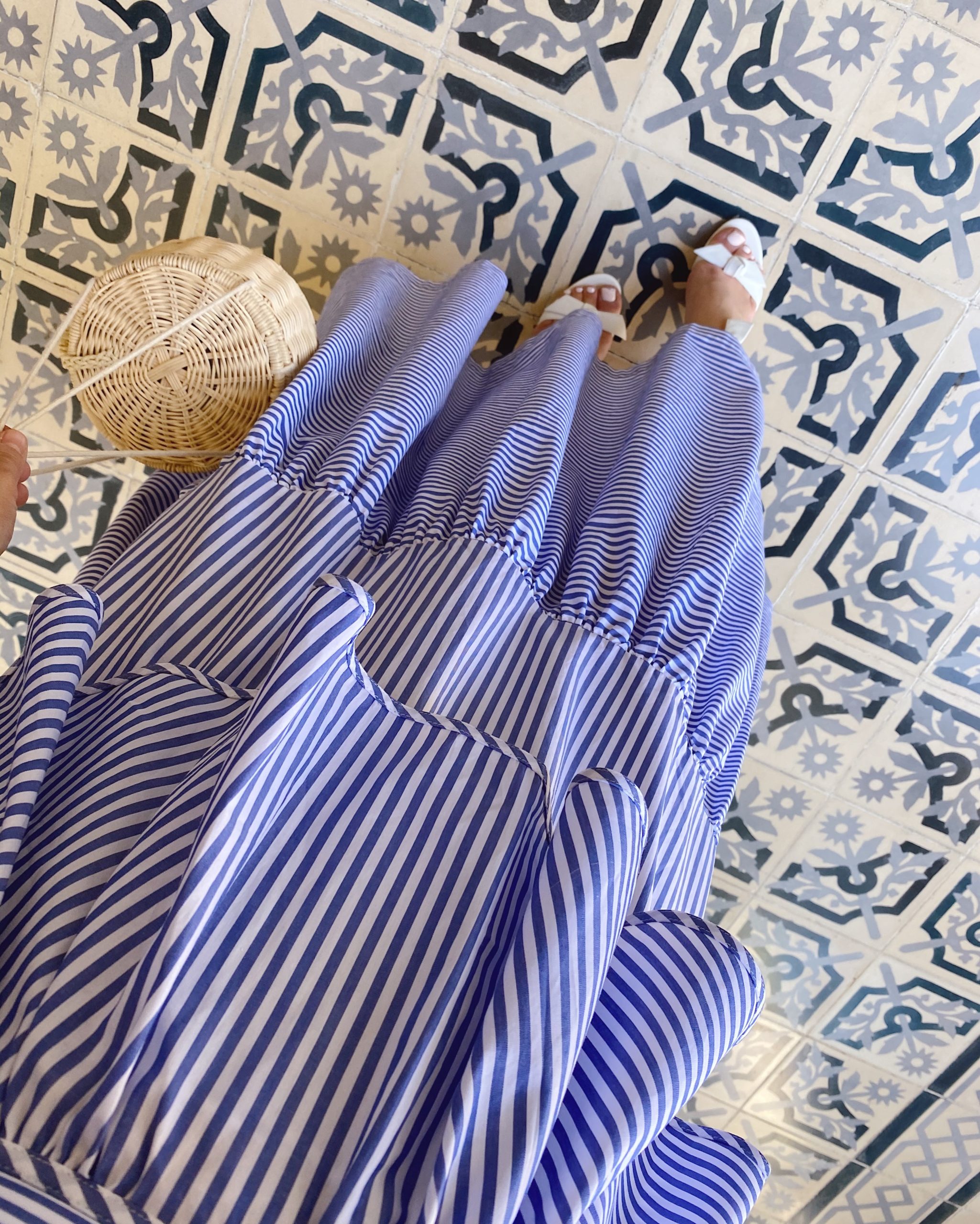 lo-murphy-staud-Luna-striped-cotton-poplin-peplum-top-staud-blue-orchid-skirt-blue-and-white-dress-stripes-dallas-blogger-straw-hat